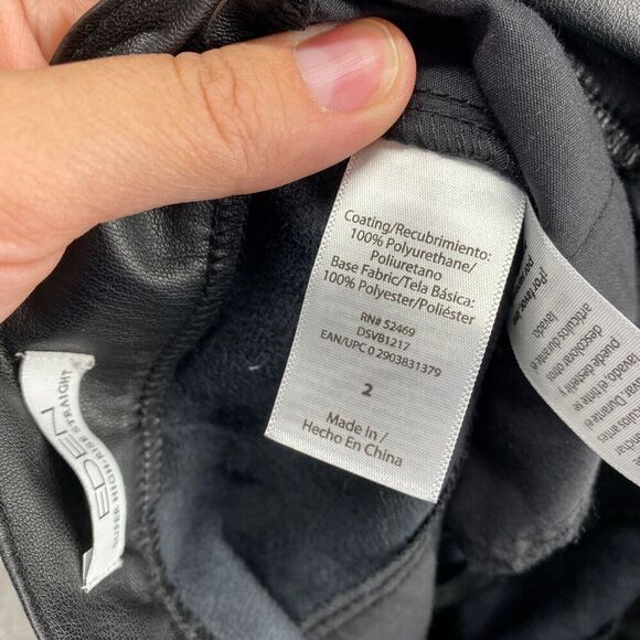 New Eden Pants Women 2 Black Super High Rise 90's Straight Sofia Faux Leather - Picture 12 of 13